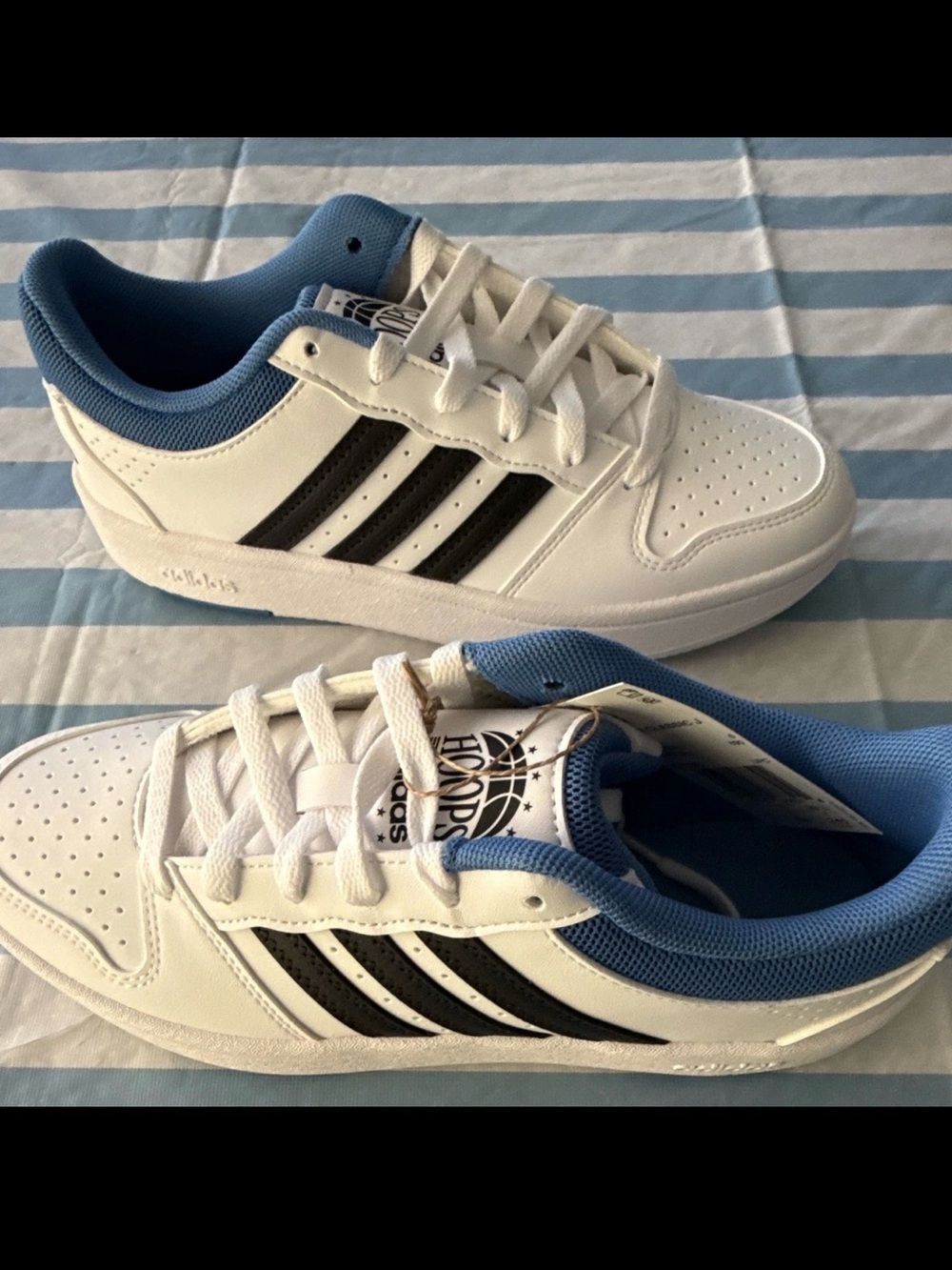 Adidas Hoops Classic J Sneakers White Black Blue - Size 6.5Y / Women’s 7.5
